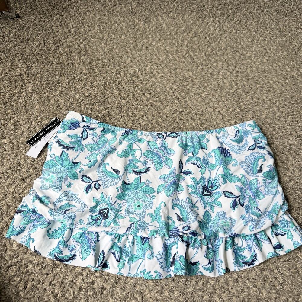 La Blanca 22W Plus Tranquility Palm Skirted Swim Bottom White Aquamarine NEW - Picture 3 of 5